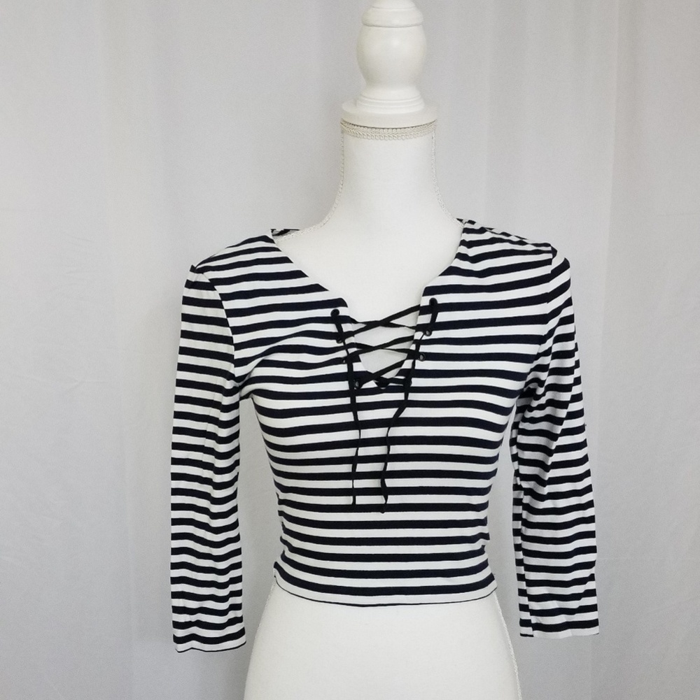 Topshop Nautical Stripe Lace Up Crop 4